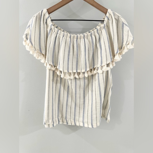 Artisan NY Off Shoulder Blouse Blue Off White Size Medium - Picture 3 of 5